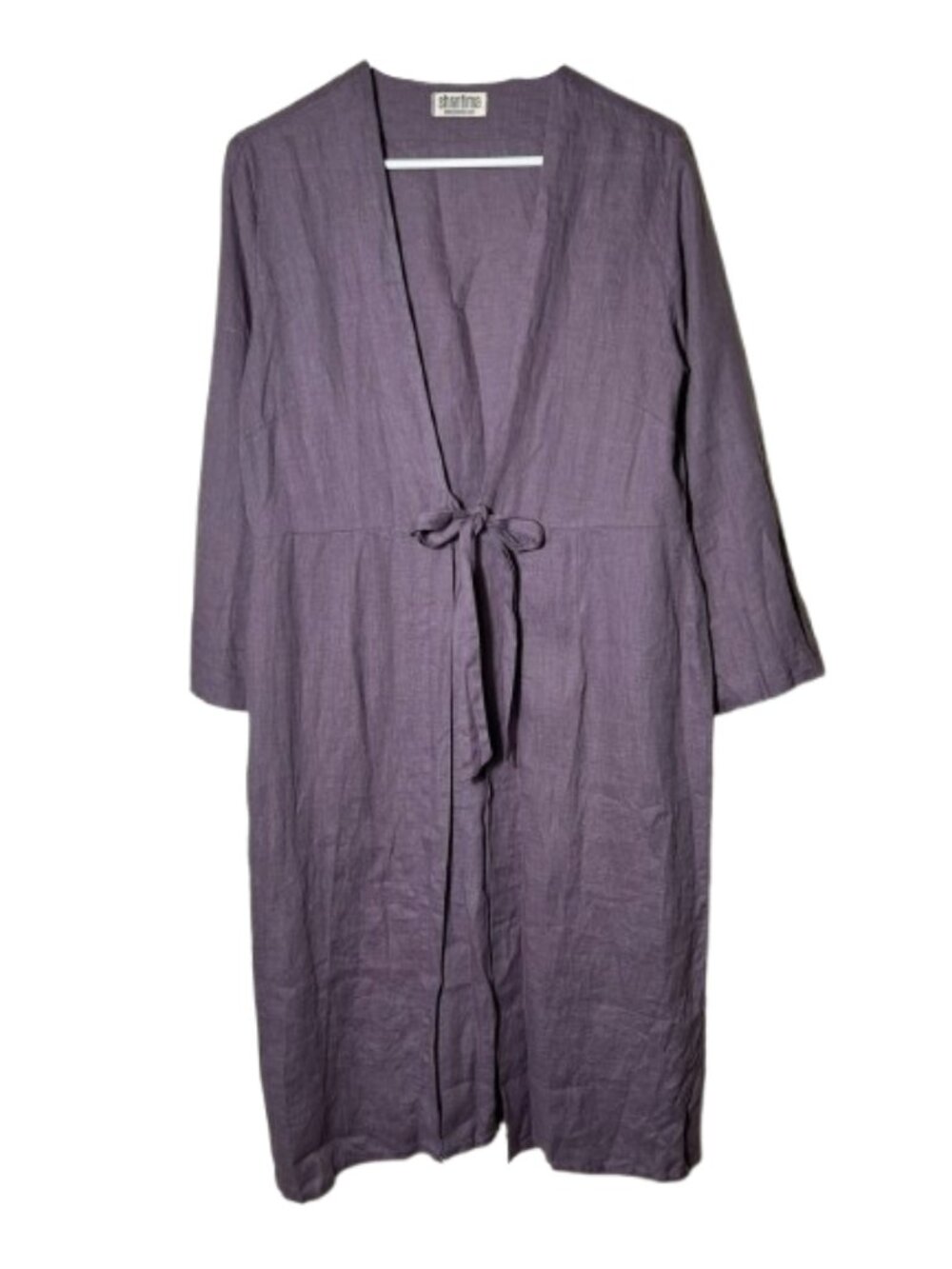 Shantima purple linen front tie kimono robe womens S/M